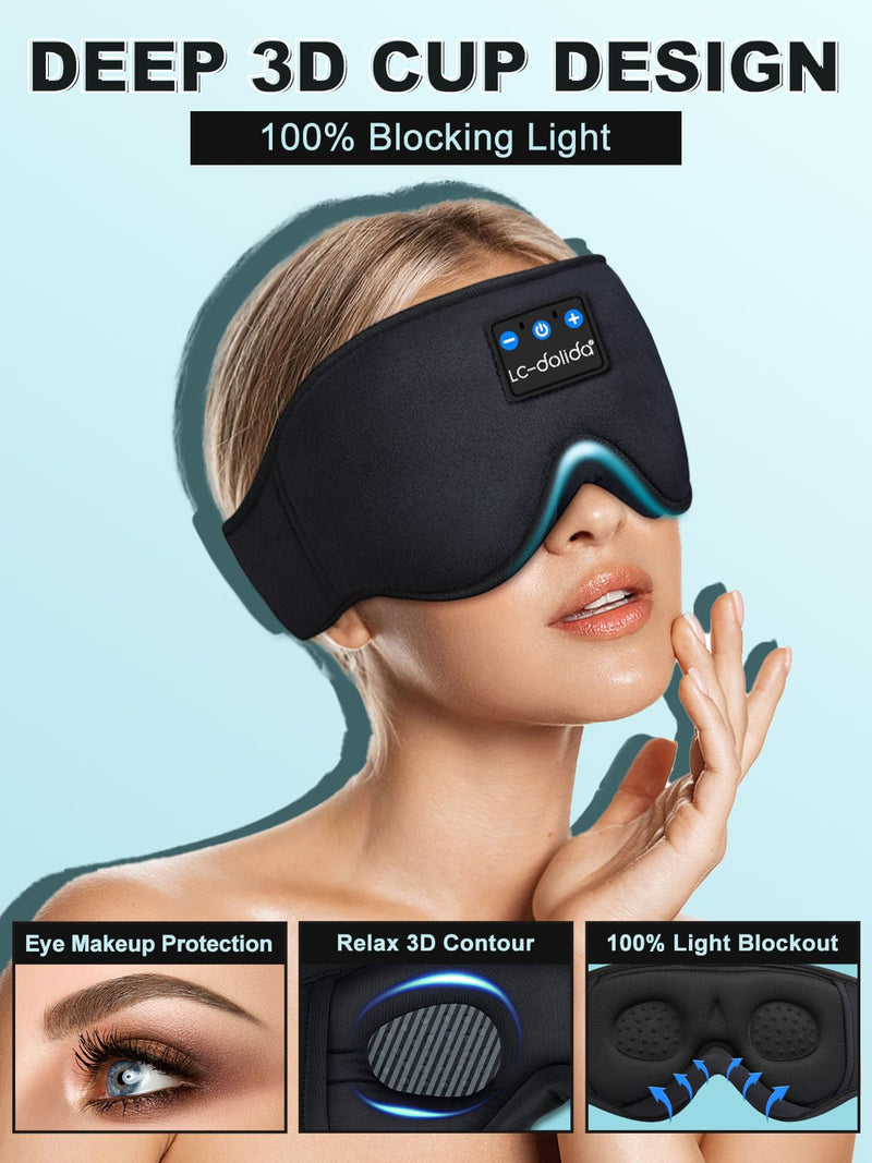 3D Sleep Mask with Sleep Headphones,Blackout Sleeping Eye Mask for Women/Men,Breathable and 0 Pressure Blindfold, Night Dream Mask with Travel Bag for Traveling Napping Rest Black - BeesActive Australia
