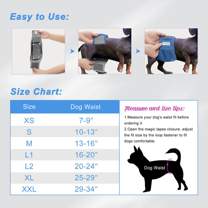 Teamoy Belly Bands for Male Dogs with Removable Pads, Reusable Washable Puppy Dog Diaper Wraps (Pack of 3) L1 (Pack of 3) Black+Gray+Dark Blue(Gray Lining) - BeesActive Australia