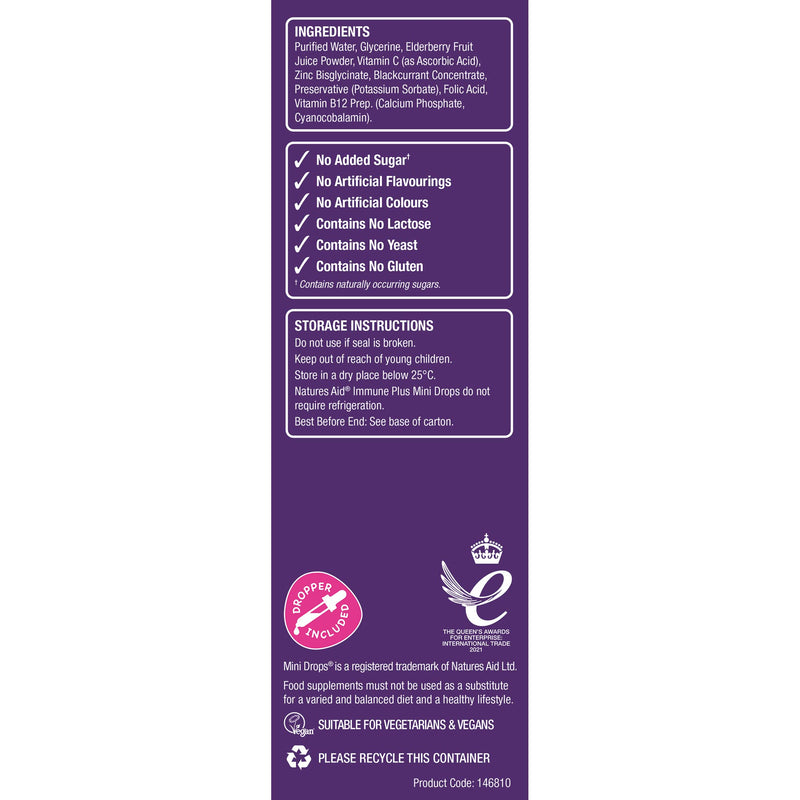 Natures Aid Immune Plus Mini Drops for Infants and Children, No Added Sugar, 50 ml (Pack of 1) Mini Drops Immune Plus, 50 ml - BeesActive Australia