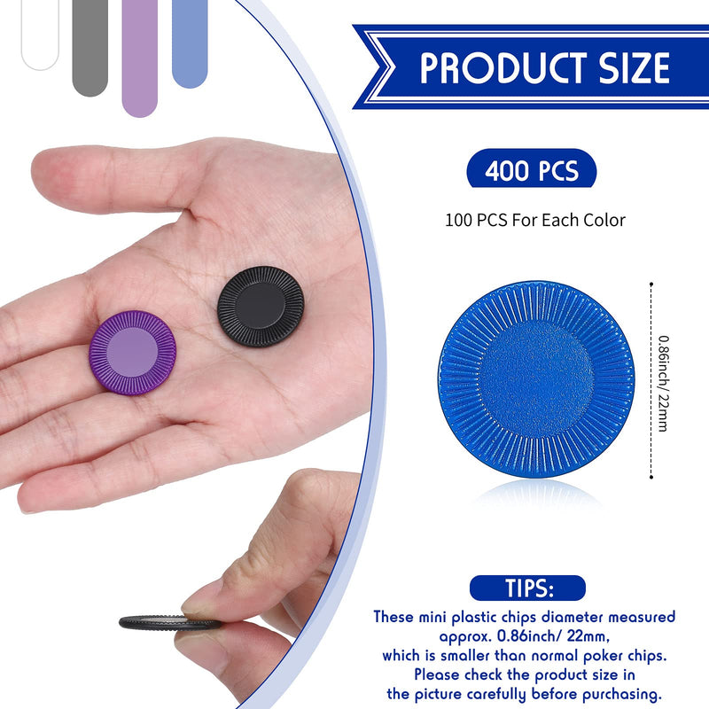Skylety 400 Pieces Plastic Poker Chips Game Chips 4 Colors Counter Card for Kids Game Playing Learning Math Counting Bingo Game Blank Chips Card for Kids Reward, 0.86 Inch Purple, Blue, White, Black - BeesActive Australia