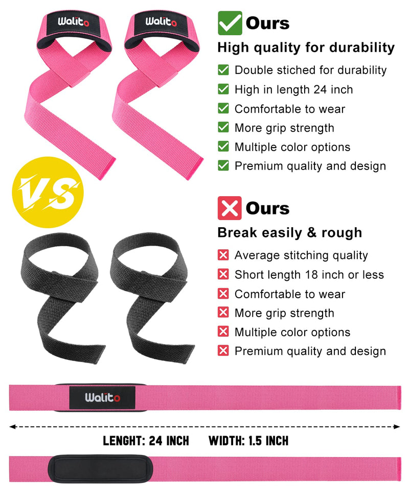 WALITO Weight Lifting Straps, 24" Wrist Deadlift Straps with Neoprene Padding for Men and Women , Wrist Lifting Straps for Weightlifting ,Powerlifting, Strength Training (Pair) Pink - BeesActive Australia