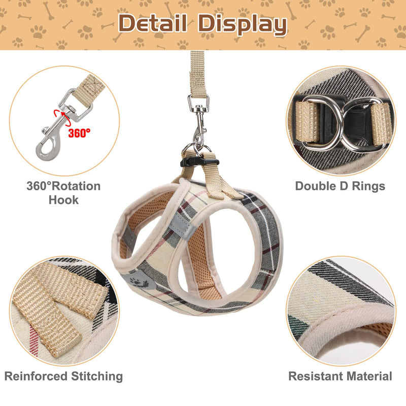 PUPTECK Small Dog Harness and Leash - No Pull Soft Mesh Step-in Puppy Harness, Reflective Adjustable for Small Dogs Cats Walking Beige - BeesActive Australia
