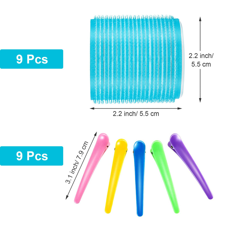55 mm Self Grip Hair Rollers Set 9 Count Jumbo Size Self Holding Rollers and 9 Duck Teeth Bows Hairdressing Curlers for Women, Men (55 mm, 18 Pieces) - BeesActive Australia