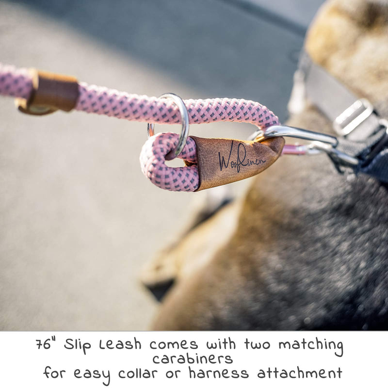 Wooflinen Ultra Reflective Premium Dog Slip Leash Made from Mountain Climbing Rope - Great for Training and The Strongest Pullers 6 Foot Pink Marshmallow - BeesActive Australia