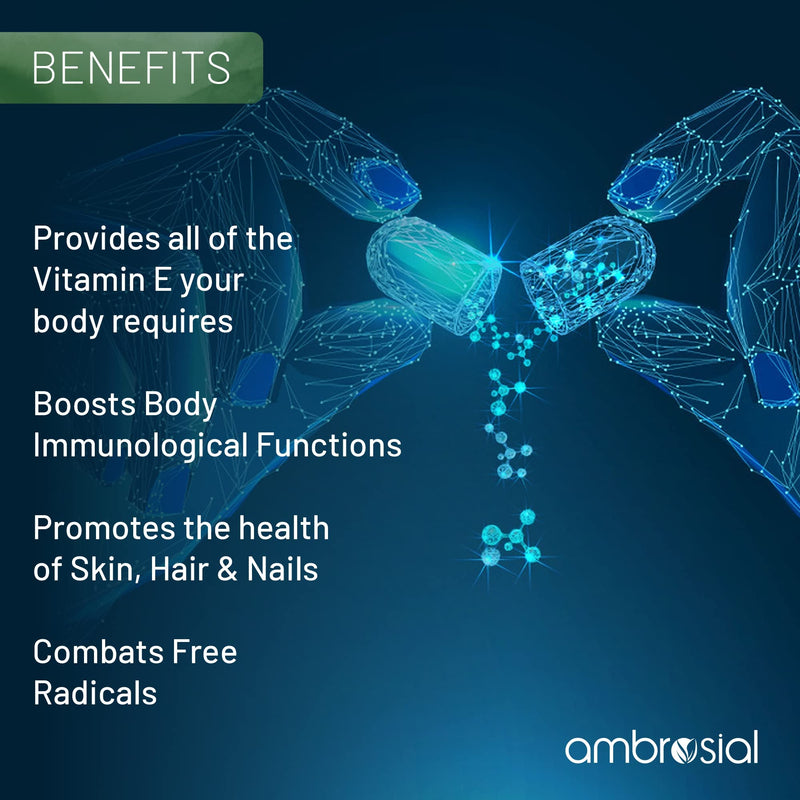 Ambrosial Vitamin E Capsules for Skin & Face VIT E 400 IU| Natural & Pure Vitamin E Oil Capsules |Highly Absorbable & High Strength| Hair Skin & Nail Vitamins for Women & Men (Pack of 1-60 Softgels) 60 count (Pack of 1) - BeesActive Australia