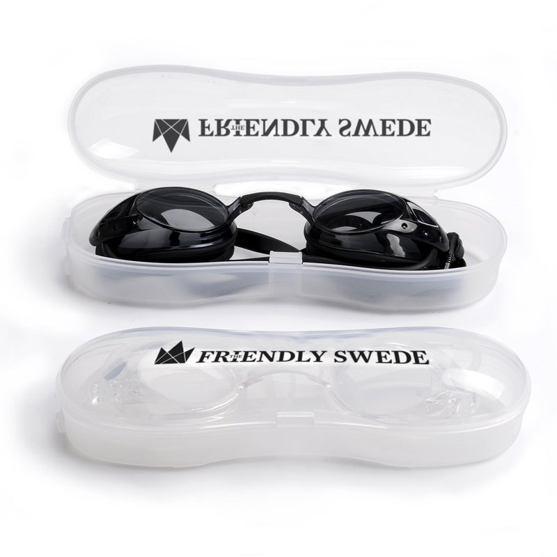 [AUSTRALIA] - The Friendly Swede 2 Pack Swim Goggles for Adults with Interchangeable Nose Pieces and Protective Cases, Black and Clear Black + Clear 