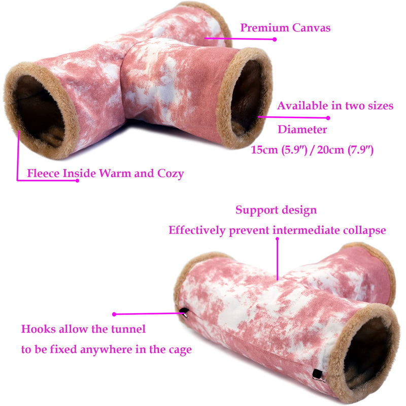 LeerKing Rabbit Bunny Tunnel Hideout and Tubes, Guinea Pig Tunnel Hides Toys 3 Way Canvas Fleece Tunnel Hideout for Small Animals Dwarf Rabbits Bunny Guinea Pigs Medium Pink - BeesActive Australia