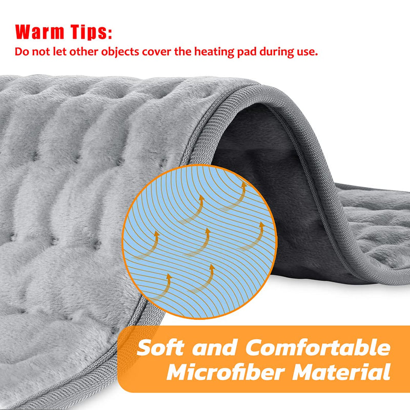 Heating pad, Electric Heat Pad with Automatic Switch-Off and 6 Temperature Levels Heating pad for Back Neck Shoulder Belly Heating Technology - Machine Washable. (Silver Gray, 12" x 24") Silver Gray 30.48x60.96 cm (Pack of 1) - BeesActive Australia