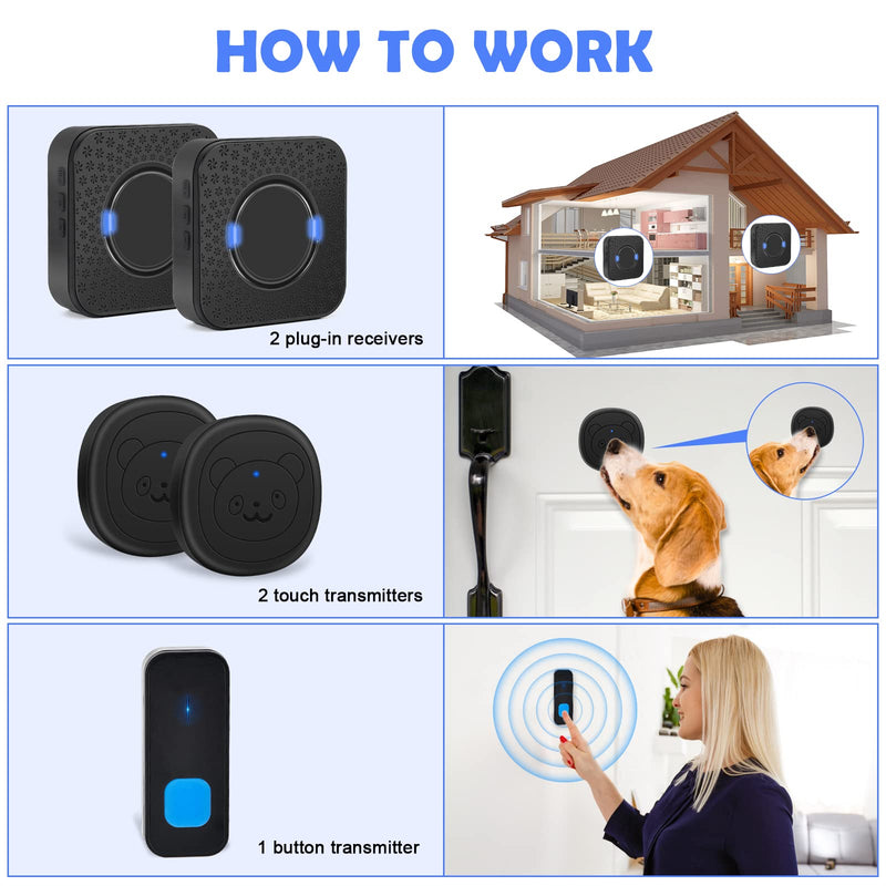 Slofen Wireless Dog Doorbell for Door Potty Training and Dogs to Ring to Go Outside… 2 Receiver + 3 Transmitter black - BeesActive Australia