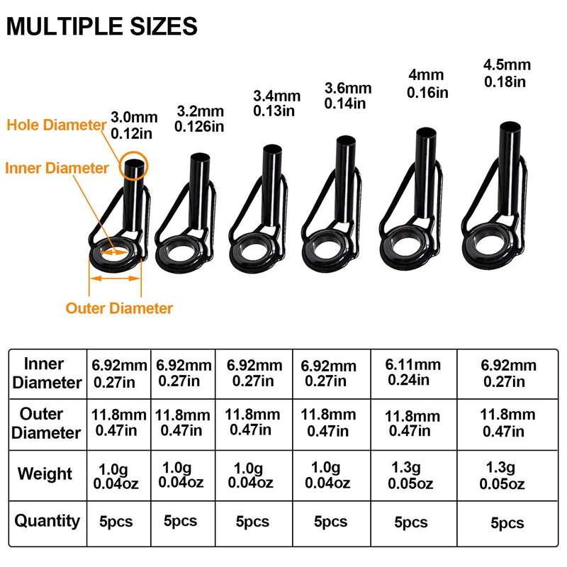 THKFISH Rod Tip Repair Kit Rod Repair Kit Fishing Rod Tips Stainless Steel Ceramic Ring Guide Rod Repair Replacement 6Sizes 30pcs/80pcs - BeesActive Australia