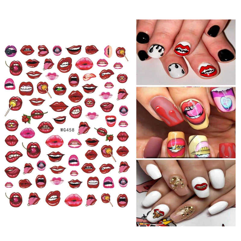 Valentine's Day Nail Stickers 3D Heart Nail Decals Valentine Nails Sticker Decal Self-Adhesive Sexy Lips XO Love Kiss Heart Designs Nail Decorations for Women Kids Girls Manicure Decor (8 Sheets) - BeesActive Australia