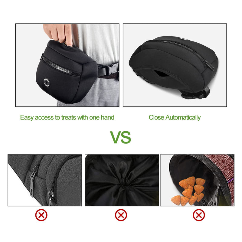 Petmolico Neoprene Dog Treat Pouch, Auto Closed Dog Training Pouch Fanny Pack Wasit Bag with Dog Poop Bag Dispenser for Hands-Free Dog Walking Black - BeesActive Australia