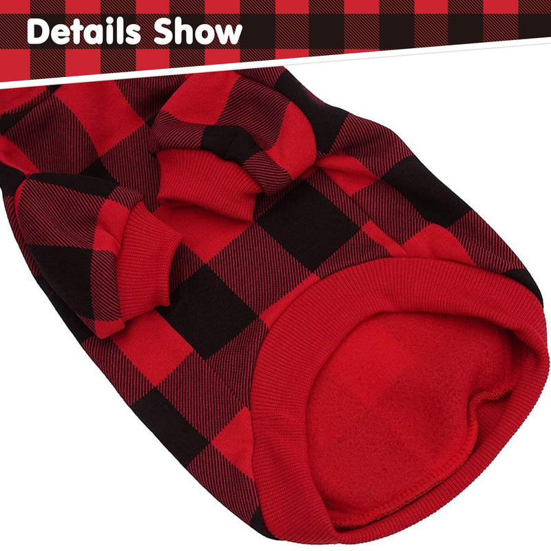 Plaid Dog Hoodie Pet Clothes Sweaters with Hat X-Large (Pack of 1) Red - BeesActive Australia
