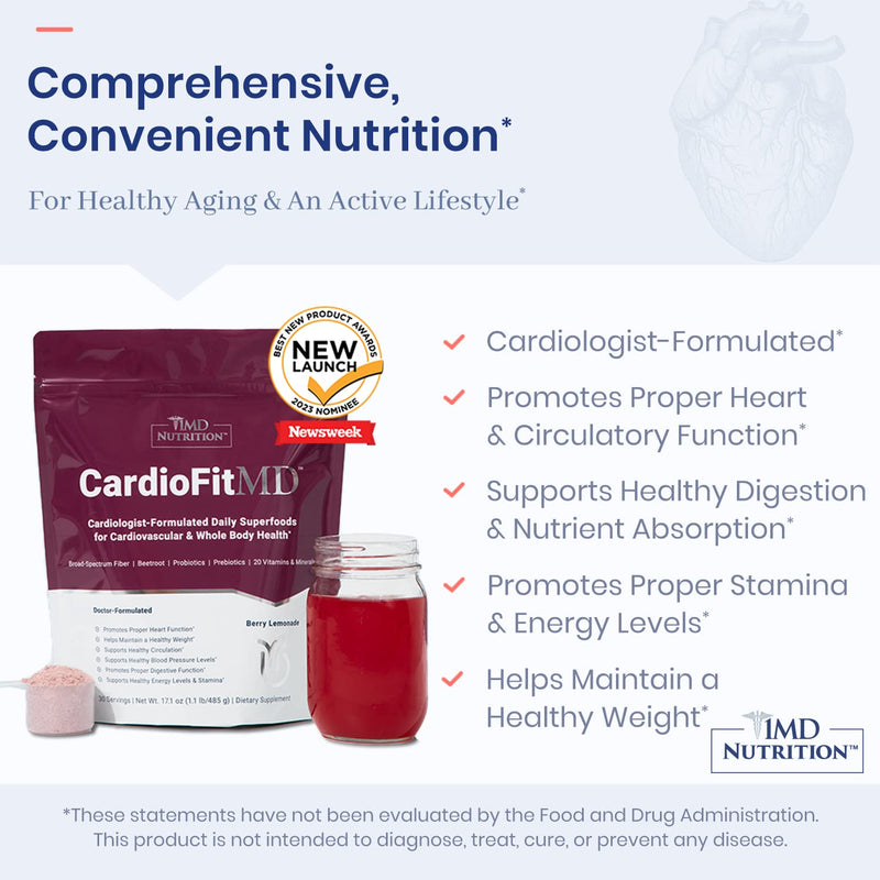 1MD Nutrition CardioFitMD - Vegan Beets Superfood Keto-Friendly Heart Health Powder - Nitric Oxide Supplement - Beet Root Powder for Healthy Blood Pressure & Circulation - High Fiber Drink - 30 Days 1.06 Pound (Pack of 1) - BeesActive Australia