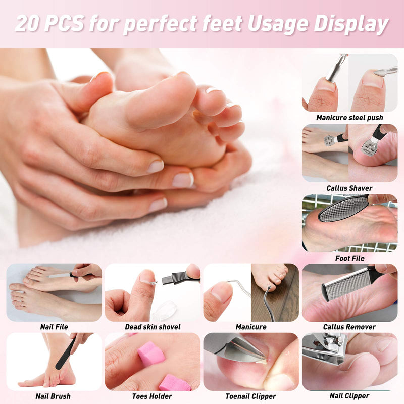 【LATEST 2020】MUIIGOOD 20 in 1 Professional Pedicure Tools Set, Foot Care Scrubber Pedicure Kit Stainless Steel Foot Rasp Foot Dead Skin Remover Callus Remover for Feet for Men Women Mother’S Day Gift - BeesActive Australia
