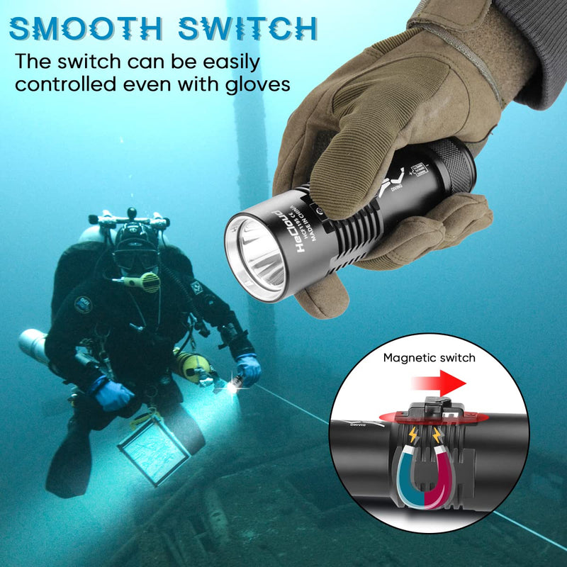 HECLOUD Diving Light with Rechergeable Power Scuba Dive Flashlight Super Bright Underwater Lights Torch 6000 Lumen IPX8 Waterproof Snorkeling Diving LED Flashlights 3 Modes for Underwater Sports Night - BeesActive Australia