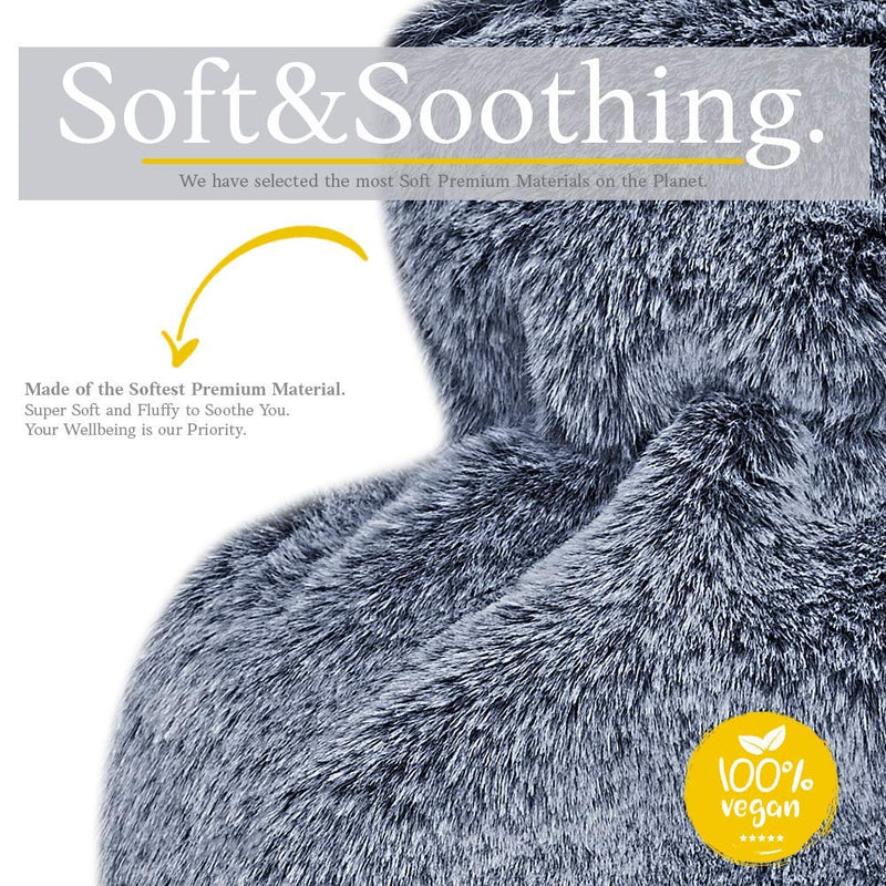 Qomfor Hot Water Bottle with Fluffy Cover - Soft Premium Faux Fur Cover - 1.8l Large Capacity - Hot Water Bag for Cosy Nights, Pain Relief, Back, Neck and Shoulders - Great Gift for Women (Dark Grey) Dark Grey - BeesActive Australia