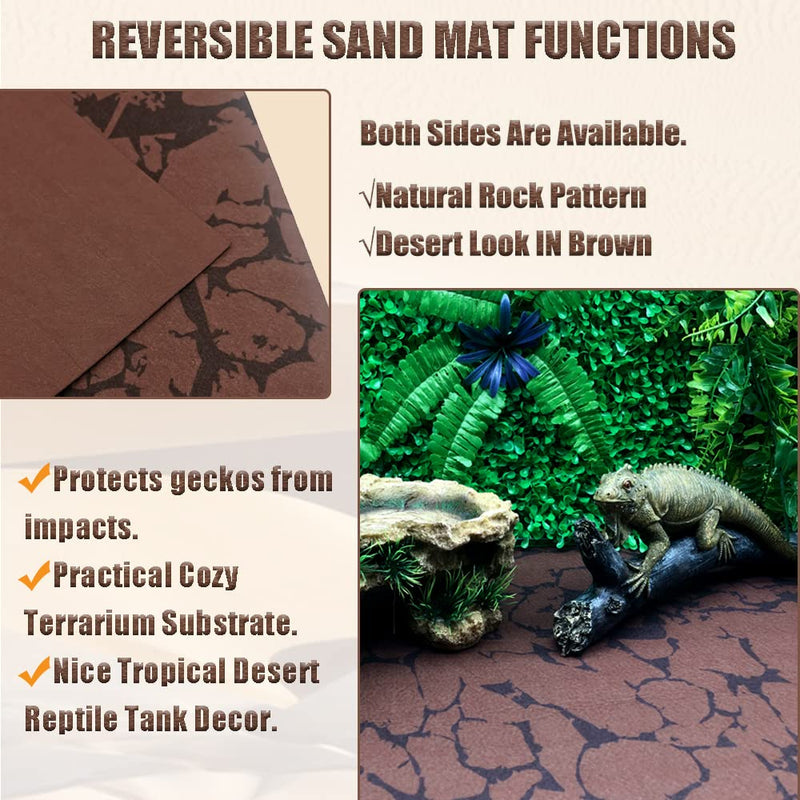 Tfwadmx Reptile Carpet Sand Mat for Bearded Dragon Terrarium Substrate Liner Brown Leopard Gecko Tank Accessories Lizard Bedding Mats for Tortoise Turtle Snake Chameleon with Tweezers M:15.7"x23.6"(2Pcs) - BeesActive Australia