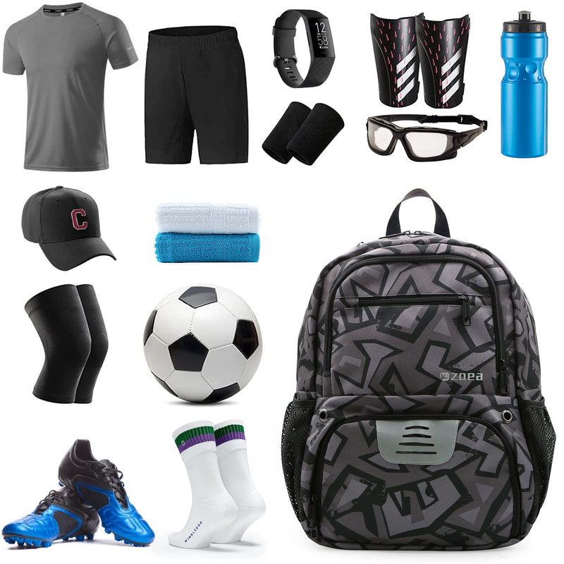 ZOEA Youth Soccer Bags - Boys Girls Backpack for Soccer, Basketball & Football & Volleyball with Ball Compartment Camouflage Black - BeesActive Australia
