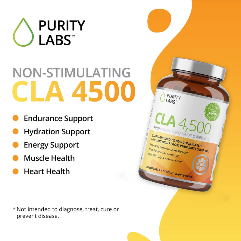 Purity Labs CLA Supplements 4500MG - Non-GMO Safflower Oil - Supports Energy, Weight Loss, Heart Health, and Muscle Health - 180 Soft gels - BeesActive Australia