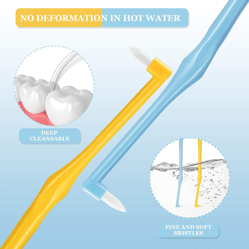 2 Pieces Tuft Toothbrush Tufted Brush, Slim Interspace Teeth Brushes Trim Tooth Toothbrush for Detail Cleaning (Yellow, Blue) Blue, Yellow - BeesActive Australia