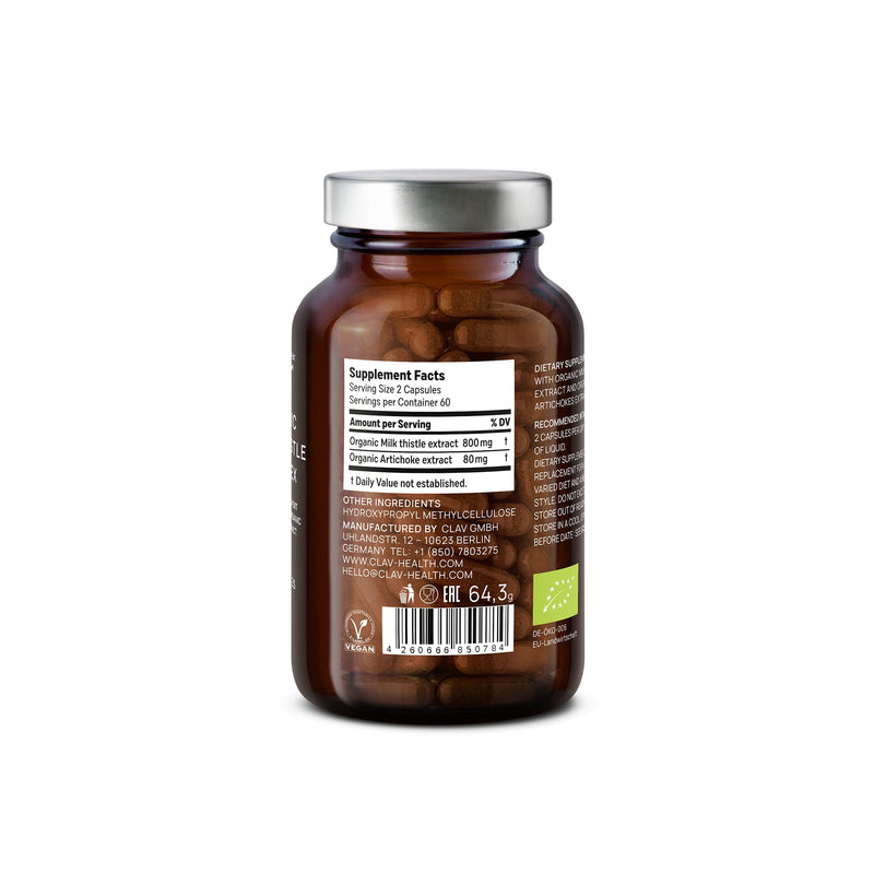 Organic Milk Thistle & Artichoke Extract Complex High Dose - Rich in Silymarin & Bitters - Liver Support + Detox Supplement - 120 Capsules =60 Days Supply - Vegan Certified - Non-GMO - Made in Germany - BeesActive Australia