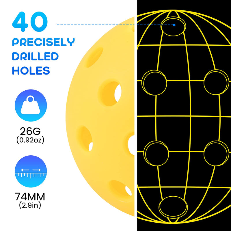 Pickleball, Geekman Premium 40 Holes Pickleball Balls for Outdoor Sport, USAPA Standard for Pickleball Sport, True Flight, Highly Durable and Consistent Bounce 12 Pack Yellow - BeesActive Australia