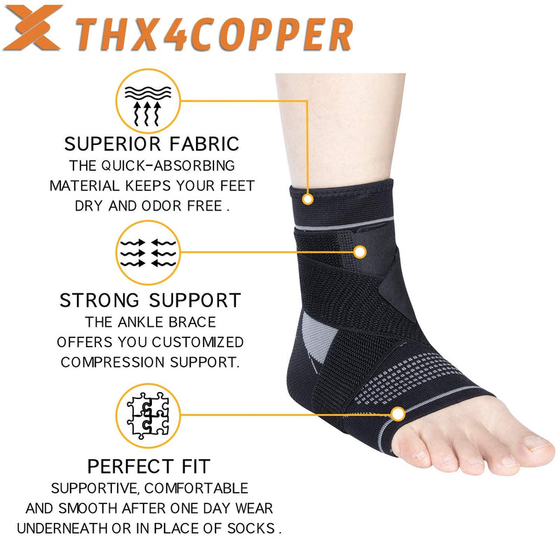Thx4COPPER Ankle Brace Compression Support Sleeve with Strap-Relieves Achilles Tendonitis, Joint Pain, Heel Spurs, Edema, Plantar Fasciitis Foot Sock with Arch Support Eases Swelling, Injury Recovery M - BeesActive Australia