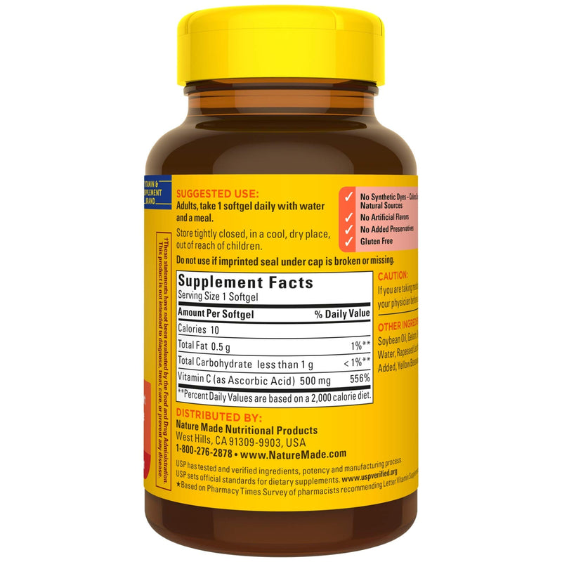 Nature Made Vitamin C 500 mg Softgels, 60 Count to Help Support the Immune System - BeesActive Australia
