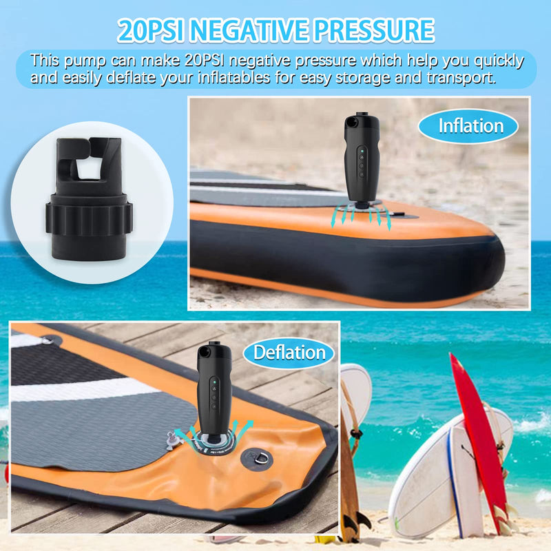 Fisca Portable 20PSI Air Pump Electric Rechargeable Sup Paddle Board Pump with 3000mAh Battery, Inflate Deflate for Air Mattress Beds, Boats, Pool Floats, Swimming Rings, Balls, Vacuum Storage Bags - BeesActive Australia