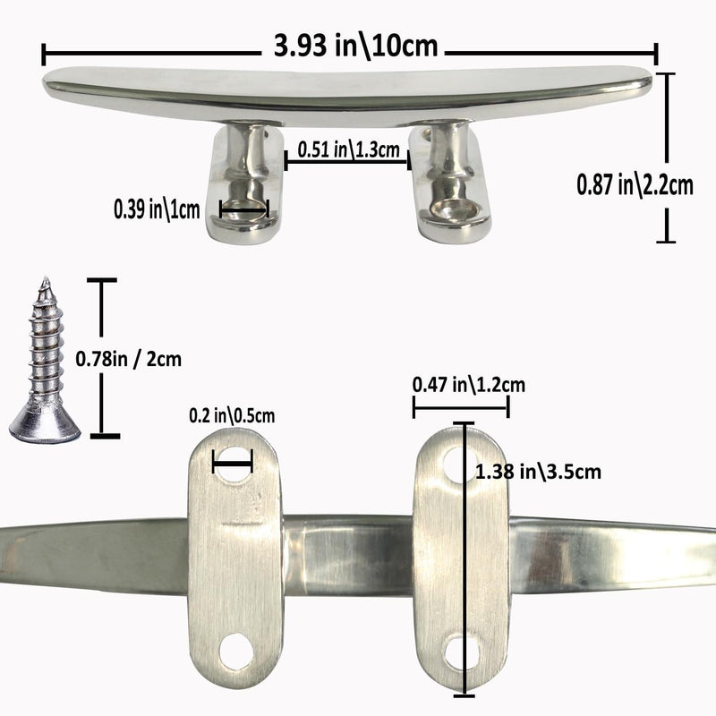 [AUSTRALIA] - ZOMCHAIN Boat Cleat Open Base Boat Cleat, Dock Cleat All 316 Stainless Steel Boat Mooring Accessories, Free Installation Accessories Screws 4 inch-2PCS 