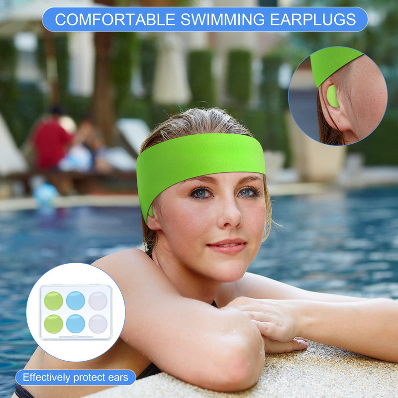 Swimming Headband Soft Silicone Earplugs Set, Including 3 Pcs Secure Swimmers Ear Band 3 Pairs Swimming Earplugs Swim Headbands for Kids Adults Moldable Ear Plugs for Swimming (Elegant Color) Elegant Color - BeesActive Australia