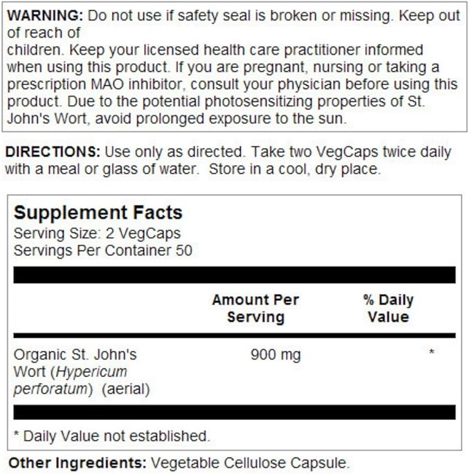 Solaray Organic St. John's Wort 450mg 100 Count - BeesActive Australia