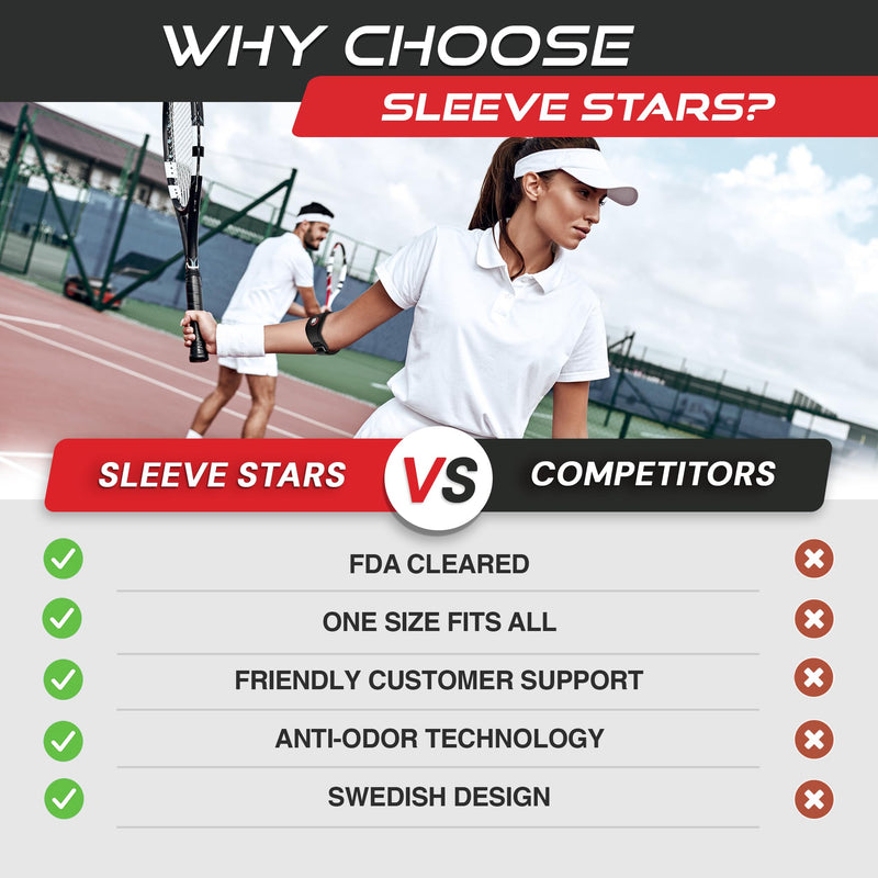 Sleeve Stars Tennis Elbow Support Strap, Golfers Elbow Support for Men & Women Epicondylitis Clasp, Counterforce Arm Band for Tendonitis Relief & Support, Forearm Brace w/ 3 Straps Length, Fits 9"-23" 1 Black - BeesActive Australia