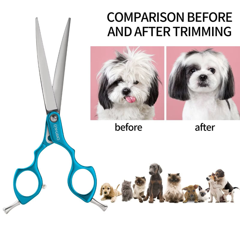 LYNHUAND 6.5" Curved Grooming Scissors for Dogs 440C Stainless Steel Professional Dog Grooming Scissors with Ultra-Light Aeronautical Aluminum Handle (Blue-Curved) Blue - BeesActive Australia