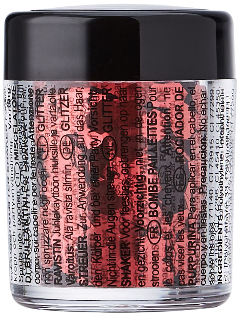 Stargazer Chunky Glitter Shaker, Red. Cosmetic glitter for use on the eyes, lips, face, body, hair and nails. - BeesActive Australia