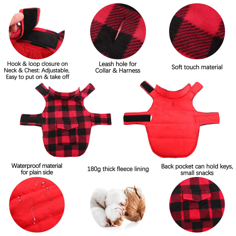 Kuoser British Style Plaid Dog Winter Coat, Windproof Cozy Cold Weather Dog Coat Dog Apparel Dog Jacket Dog Vest for Small Medium and Large Dogs with Pocket & Leash Hook XS-3XL X-Large (Chest Girth: 24.4-29.9'') Red - BeesActive Australia