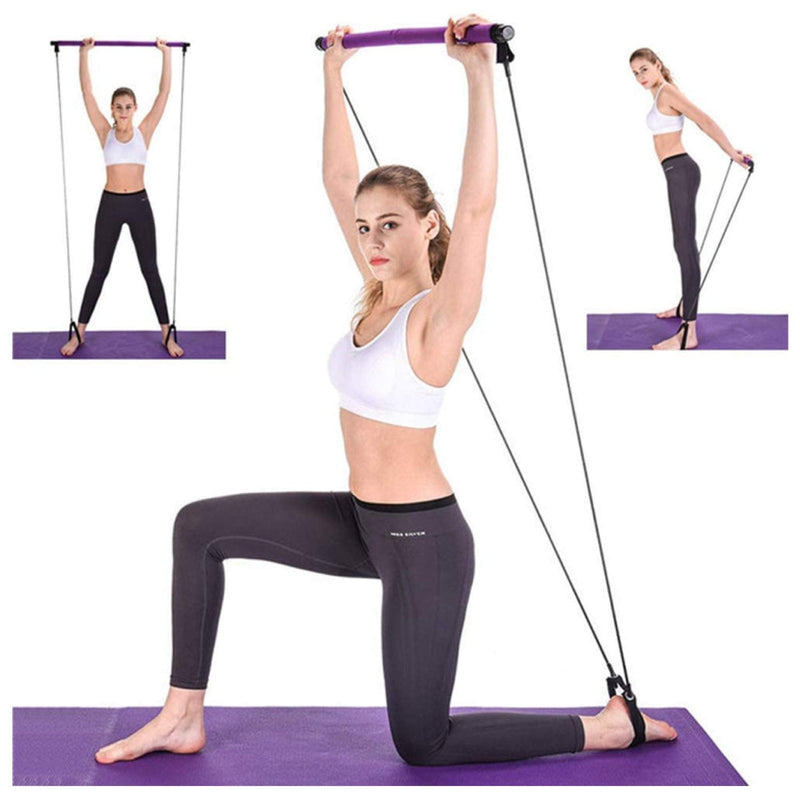 ViBelle Pilates Bar Kit Yoga Pilates Stick Portable Yoga Exercise Pilates Stick with Foot Loop & Resistance Rope Yoga Exercise Stick Kit-Ideal for Core Strength Fitness Green - BeesActive Australia