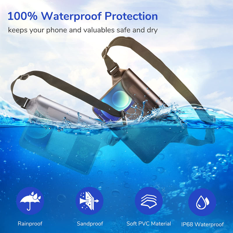 Syncwire IPX8 Waterproof Pouch Bag with Adjustable Waist Strap-Screen Touchable Dry Bag with Adjustable Belt for Phone Valuables for Beach Swimming Snorkeling Boating Fishing Kayaking, etc Black +White - BeesActive Australia