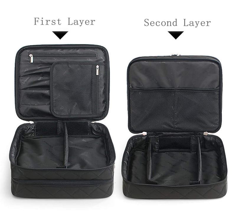 Travel Makeup Pouch ,Double Layer Cosmetic Bags ,Large Cosmetic Bag(25cm*20cm*12cm) , Wash Bag for Women(Black) Black - BeesActive Australia
