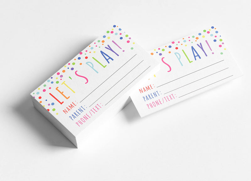 Let's Play Card Play date cards for kids Kids Calling Cards Keep in touch cards Mommy Contact card Pack of 100 - BeesActive Australia
