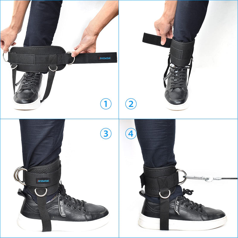 Brebebe 1 Pair Fitness Ankle Strap for Cable Machine, Adjustable Women Men Ankle Strap Kickbacks with Fixed Rope, Foot Legs Muscle Strength Exercises, Gym Glute Hips Workouts Thighs Power Trainer black - BeesActive Australia
