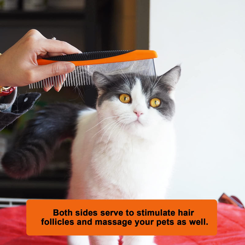 Cafhelp Metal Dog Comb, Cat Comb with Rounded and Smooth Ends Stainless Steel Teeth and Non-Slip Grip Handle, Professional Dog Grooming Tools for Removes Tangles and Knots, Greyhound Comb, Pet Comb for Long and Short Haired Dogs, Cats and Other Pets - BeesActive Australia