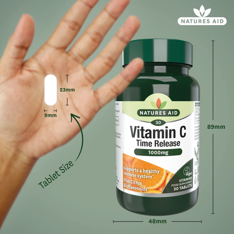 Natures Aid Vitamin C, Time Release 30 Tablets, 1000 mg (with Citrus Bioflavonoids, Slow Release, for the Normal Function of the Immune System, Vegan Society Approved, Made in the UK) Vitamin C Time Release 1000 mg, 30 Tablets - BeesActive Australia