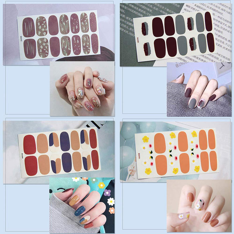 WOKOTO 12 Sheets Adhesive Nail Polish Wrap Stickers Strips With 1Pc Nail File Gradient Nail Art Decals Manicure Accessories For Women KIT2 - BeesActive Australia