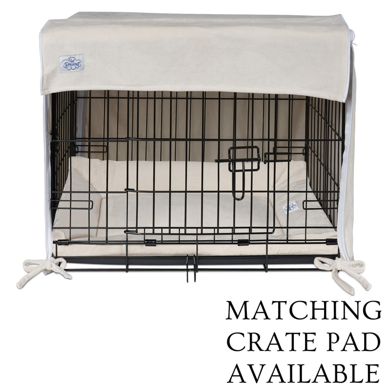 Pet Dreams Breathable Crate Cover - Dog Crate Cover for Single Door or Double Door Wire Dog Crate, Eco Friendly Dog Kennel Cover, Non Toxic Washable Cover Ivory Double Door 24-Inch - BeesActive Australia