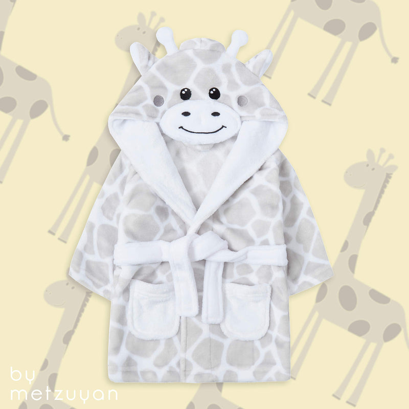 Metzuyan Baby Girls & Boys Plush Animal Themed Giraffe Dressing Gown Robes 18-24 Months Grey Giraffe - BeesActive Australia