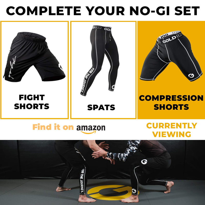 [AUSTRALIA] - Gold BJJ Jiu Jitsu Compression Shorts - Base Layer for Gi and No-Gi Grappling - Martial Arts Short Black Large 