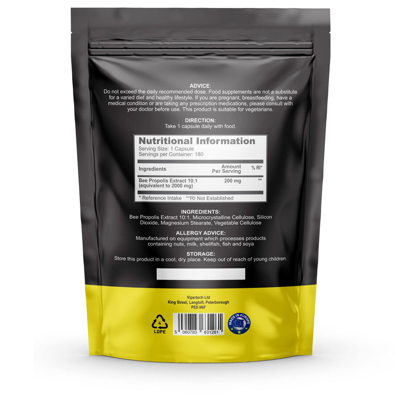 Nutrality Bee Propolis 2000mg - 180 Maximum Strength Capsules (6-Month Serving) - High in Antioxidants for Immune System Support - Natural Antibiotic, 100% Vegetarian, Allergen Free Supplement - BeesActive Australia