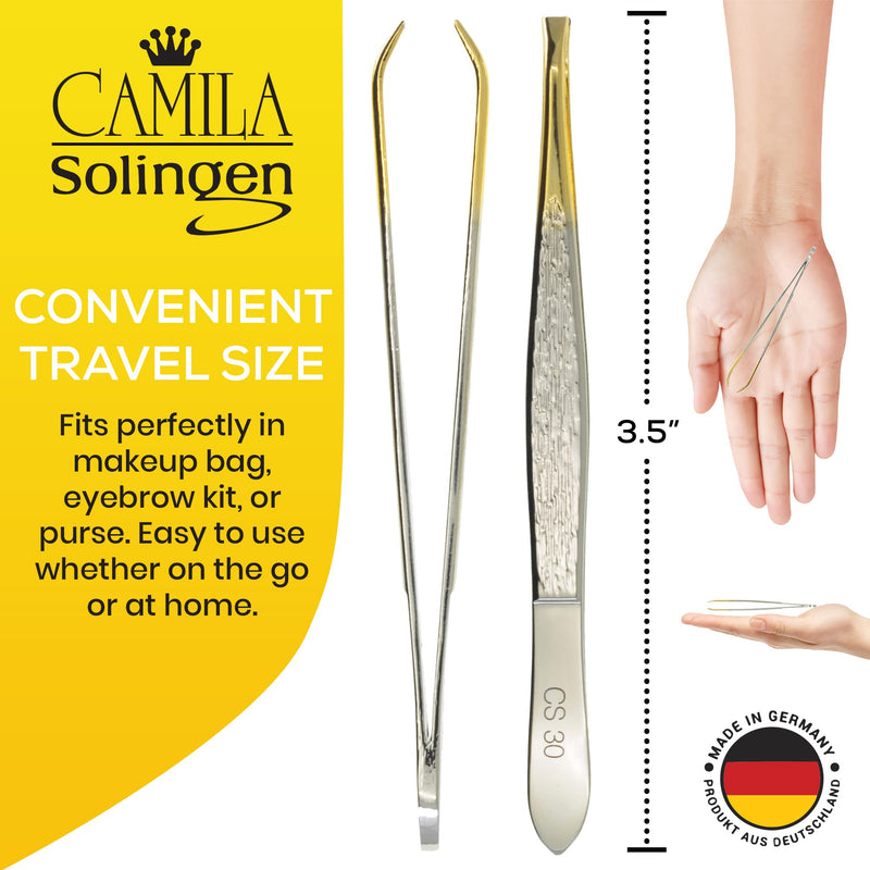 Camila Solingen CS30 3.5 Inches Gold Tipped, Surgical Grade, German Stainless Steel Tweezers (Claw) - Flawless Eyebrow and Facial Hair Shaping and Removal for Men/Women Claw - BeesActive Australia